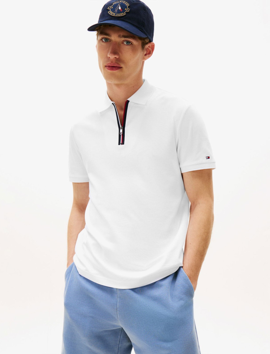 Tommy Hilfiger Interlock Zip Regular Erkek Beyaz Polo Tommy Hilfiger Interlock Zip Regular Erkek Beyaz Polo