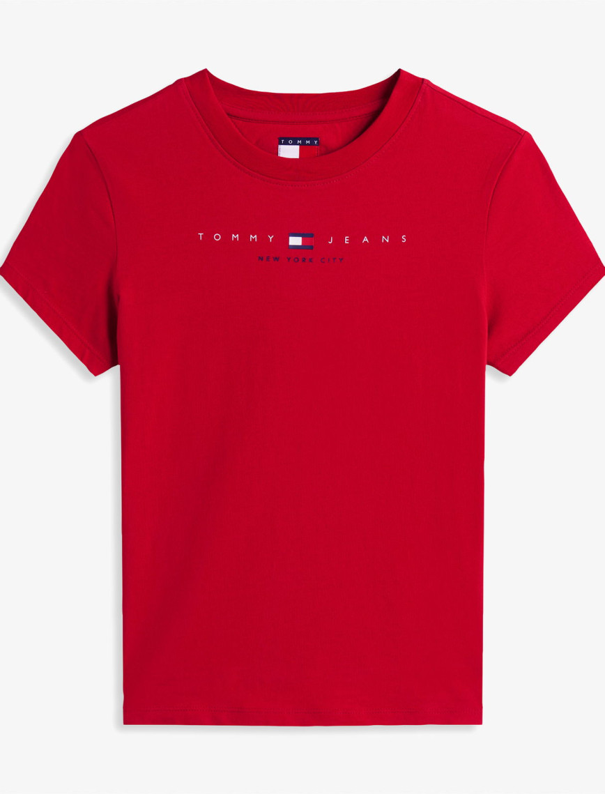 Tommy Jeans Slim Linear Kadın Kırmızı T-Shirt