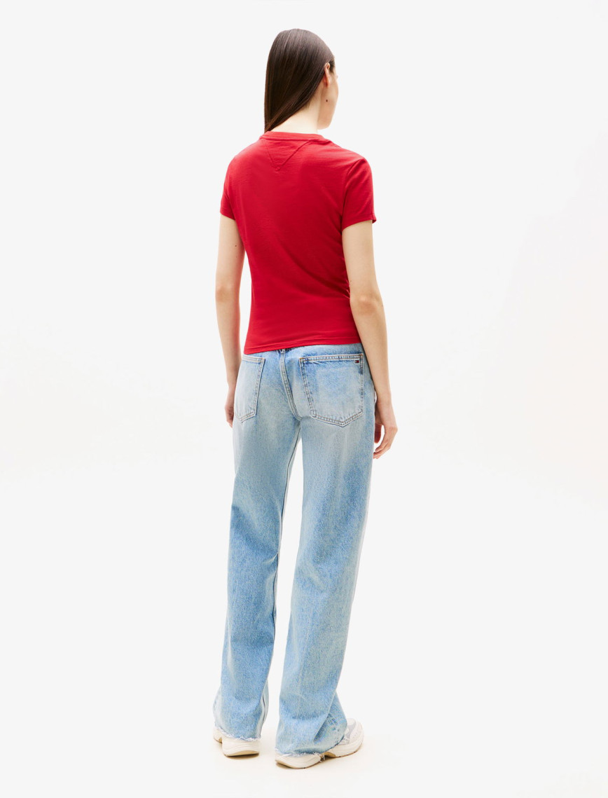 Tommy Jeans Slim Linear Kadın Kırmızı T-Shirt