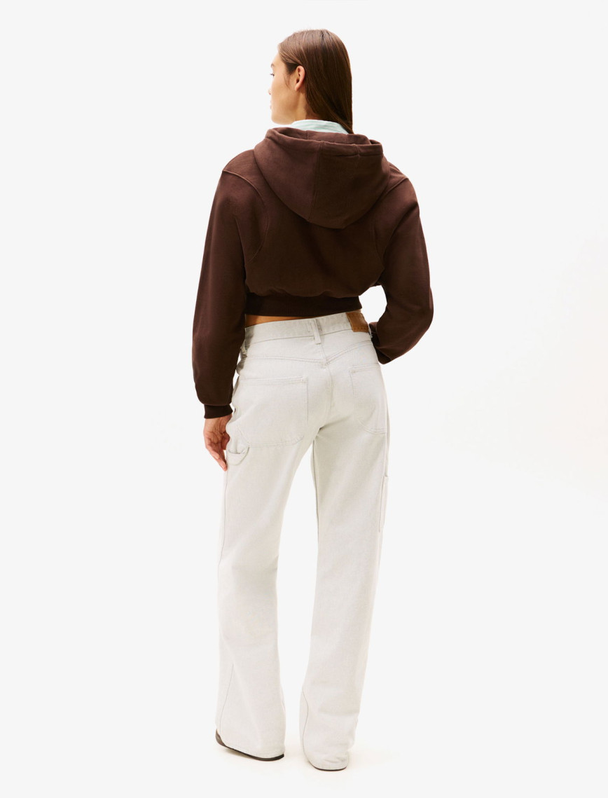 Tommy Jeans Relax Crop S-Flag Kadın Kahverengi Fermuarlı Hoodie