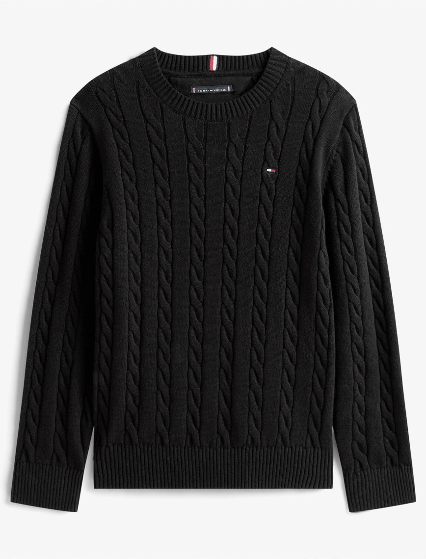 Tommy Hilfiger Cotton Cable Çocuk Siyah Kazak Tommy Hilfiger Cotton Cable Çocuk Siyah Kazak