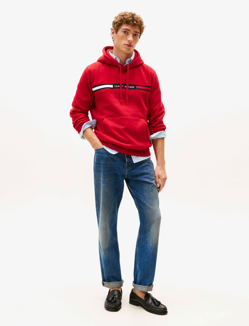 Tommy Hilfiger Chest Insert Erkek Kırmızı Hoodie Tommy Hilfiger Chest Insert Erkek Kırmızı Hoodie