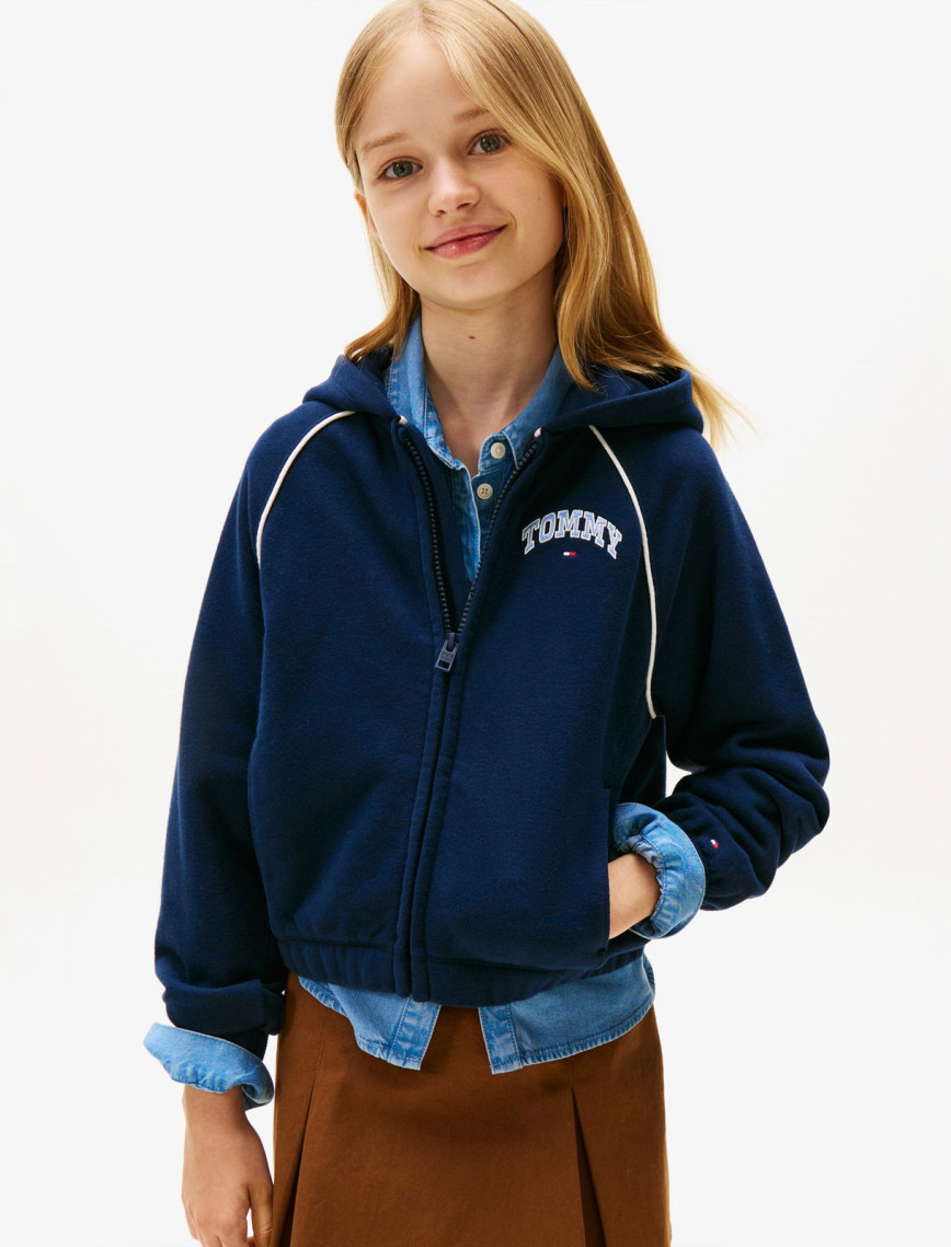 Tommy Hilfiger Varsity Çocuk Beyaz Fermuarlı Hoodie Tommy Hilfiger Varsity Çocuk Beyaz Fermuarlı Hoodie
