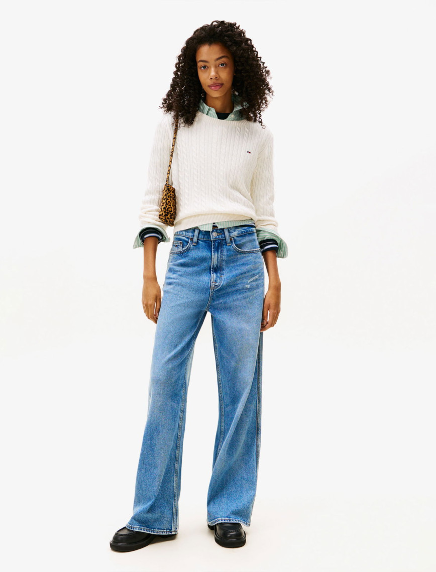 Tommy Jeans Cable Essential Kadın Beyaz Kazak Tommy Jeans Cable Essential Kadın Beyaz Kazak