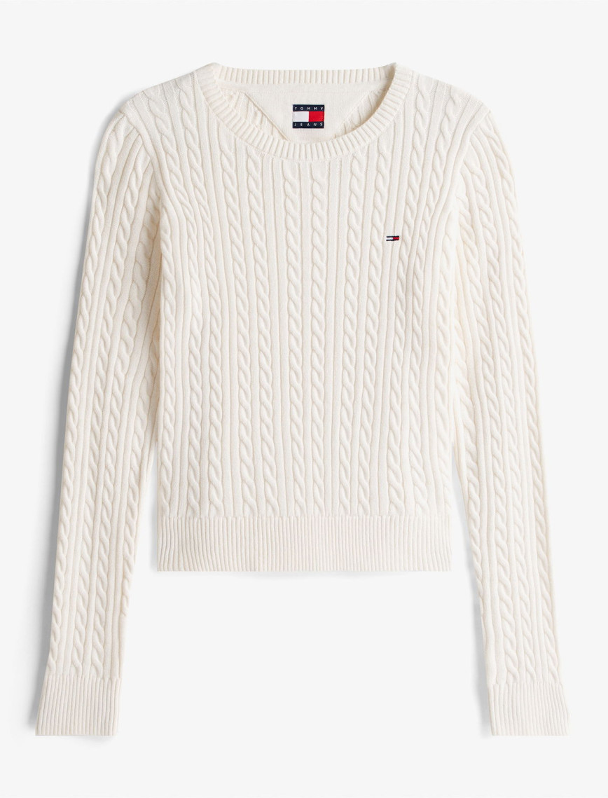 Tommy Jeans Cable Essential Kadın Beyaz Kazak Tommy Jeans Cable Essential Kadın Beyaz Kazak