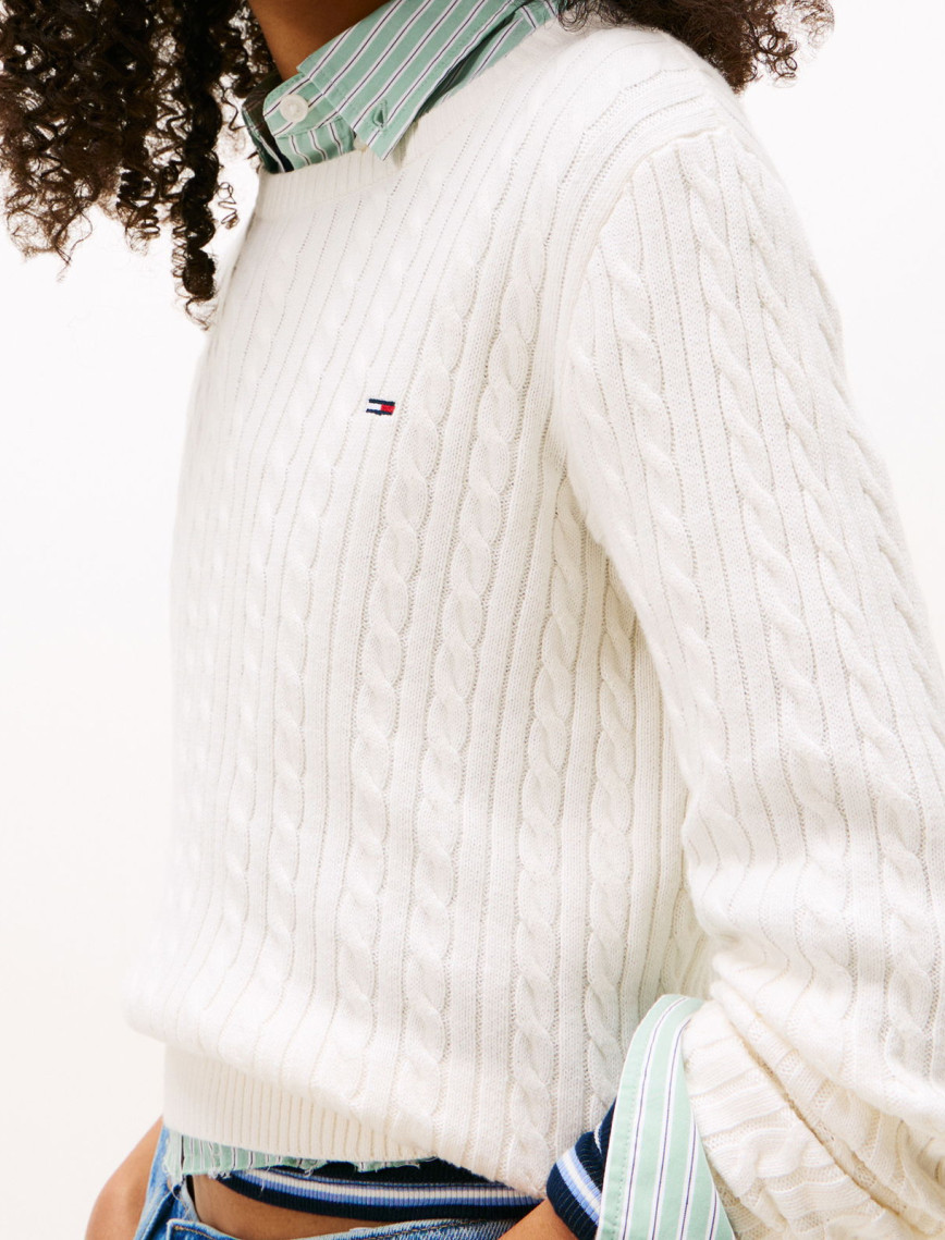Tommy Jeans Cable Essential Kadın Beyaz Kazak Tommy Jeans Cable Essential Kadın Beyaz Kazak