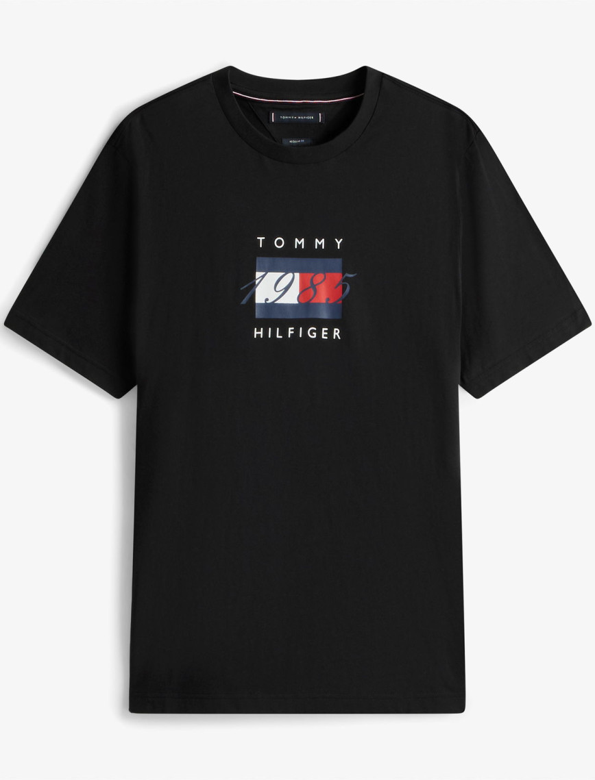 Tommy Hilfiger Linear Flag Graphic Erkek Siyah T-Shirt