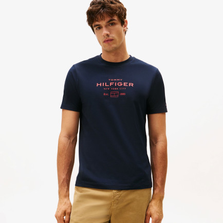 Tommy Hilfiger Stack Graphic Erkek Mavi T-Shirt Tommy Hilfiger Stack Graphic Erkek Mavi T-Shirt
