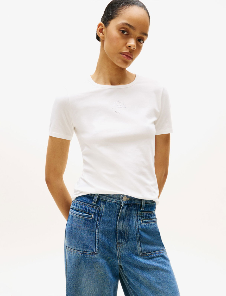 Tommy Hilfiger Stamp Logo Slim Kadın Mavi T-Shirt Tommy Hilfiger Stamp Logo Slim Kadın Mavi T-Shirt