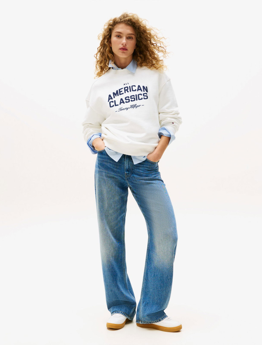 Tommy Hilfiger Varsity Terry Kadın Beyaz Sweatshirt Tommy Hilfiger Varsity Terry Kadın Beyaz Sweatshirt