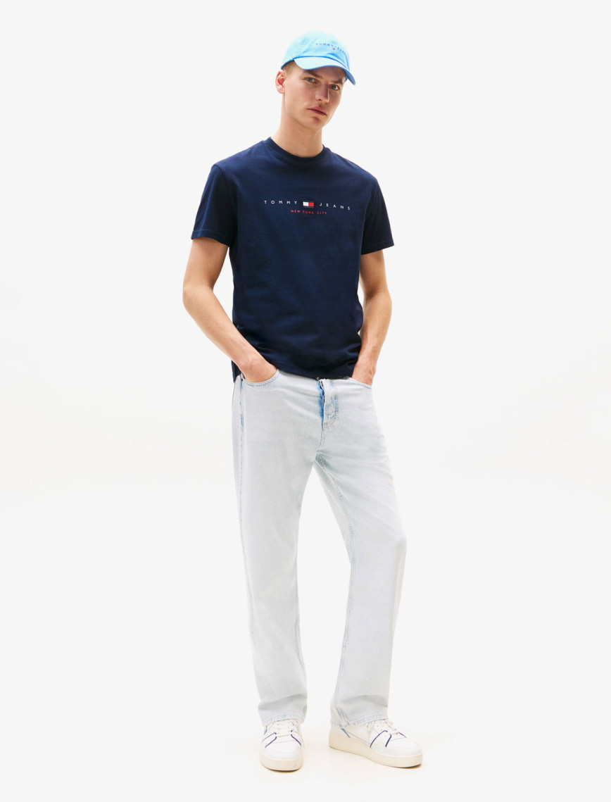 Tommy Jeans Regular Flag Linear Erkek Mavi T-Shirt Tommy Jeans Regular Flag Linear Erkek Mavi T-Shirt
