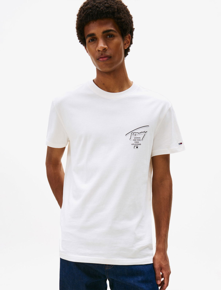 Tommy Jeans Regular Sign City Erkek Beyaz T-Shirt Tommy Jeans Regular Sign City Erkek Beyaz T-Shirt