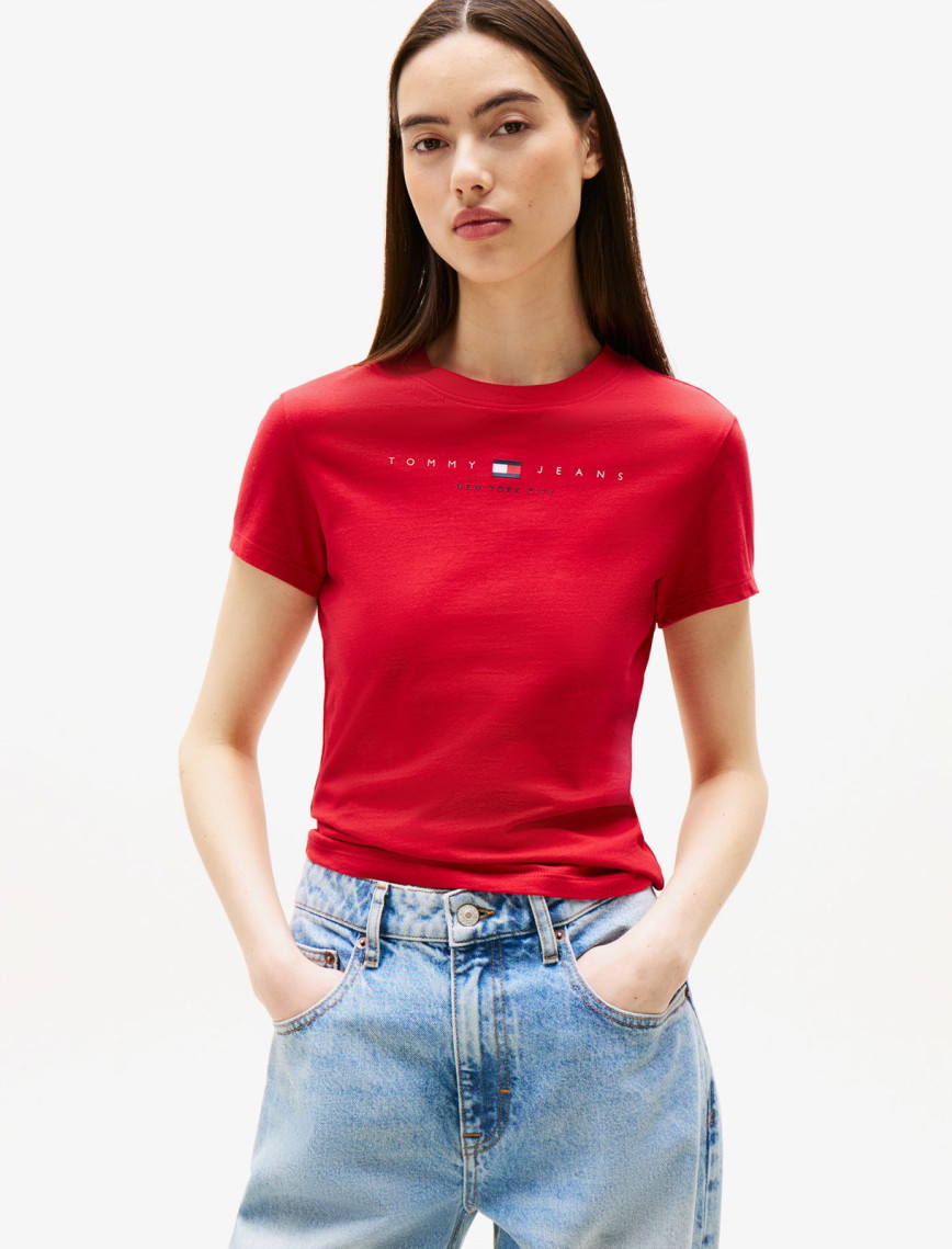 Tommy Jeans Slim Linear Kadın Siyah T-Shirt Tommy Jeans Slim Linear Kadın Siyah T-Shirt