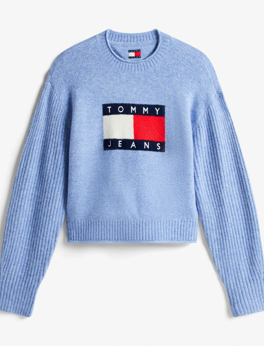 Tommy Jeans Melange Flag Kadın Mavi Kazak Tommy Jeans Melange Flag Kadın Mavi Kazak