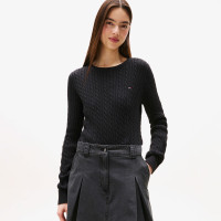 Tommy Jeans Cable Essential Kadın Siyah Kazak Tommy Jeans Cable Essential Kadın Siyah Kazak