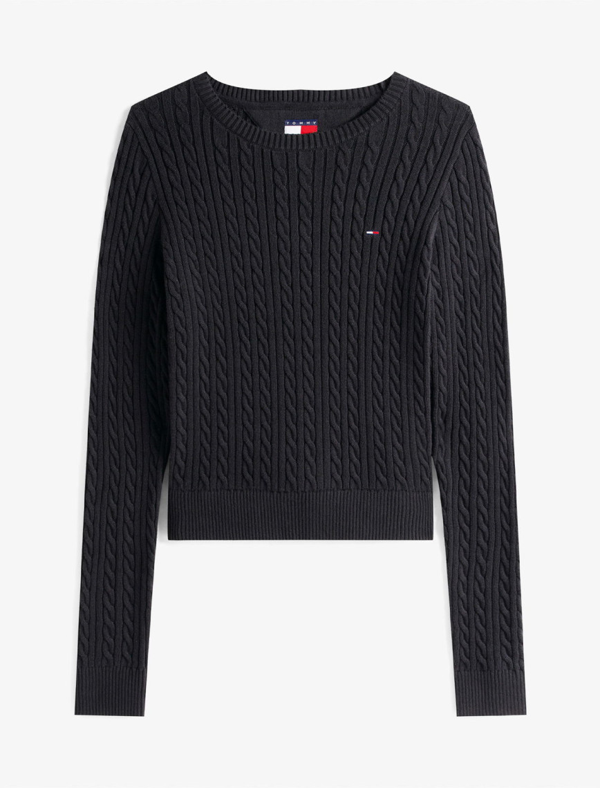 Tommy Jeans Cable Essential Kadın Siyah Kazak Tommy Jeans Cable Essential Kadın Siyah Kazak