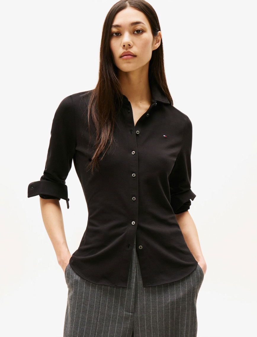 Tommy Hilfiger 1985 Slim Pique Kadın Siyah Gömlek Tommy Hilfiger 1985 Slim Pique Kadın Siyah Gömlek