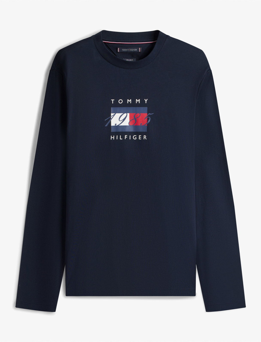 Tommy Hilfiger Linear Flag Graphic Erkek Mavi Uzun Kollu T-shirt Tommy Hilfiger Linear Flag Graphic Erkek Mavi Uzun Kollu T-shirt