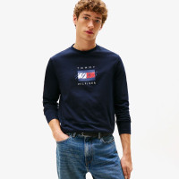Tommy Hilfiger Linear Flag Graphic Erkek Mavi Uzun Kollu T-shirt Tommy Hilfiger Linear Flag Graphic Erkek Mavi Uzun Kollu T-shirt