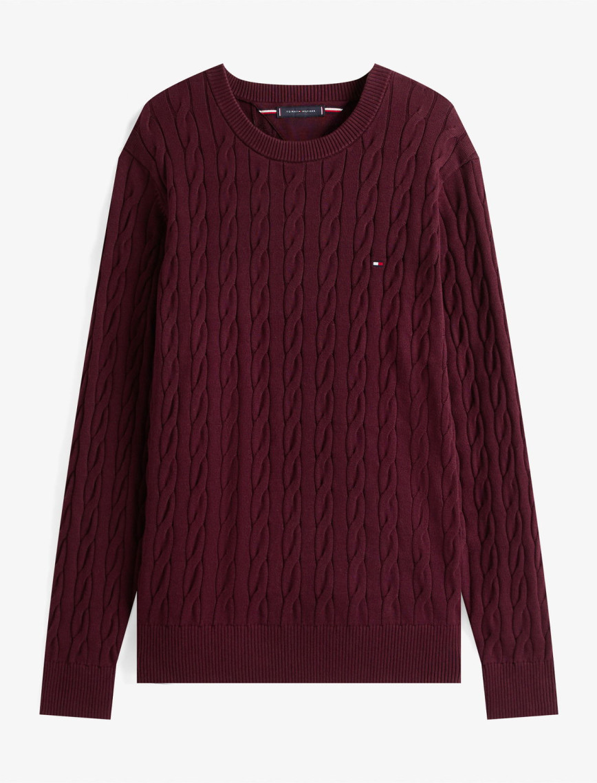 Tommy Hilfiger Classic Cotton Cable Yuvarlak Yaka Erkek Kırmızı Kazak Tommy Hilfiger Classic Cotton Cable Yuvarlak Yaka Erkek Kırmızı Kazak