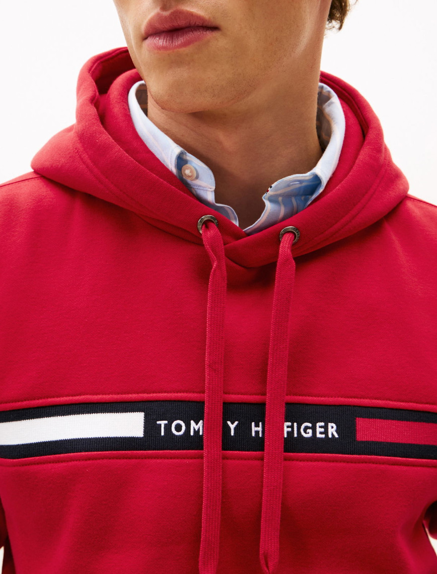 Tommy Hilfiger Chest Insert Erkek Kırmızı Hoodie Tommy Hilfiger Chest Insert Erkek Kırmızı Hoodie