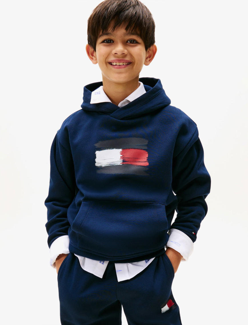Tommy Hilfiger Flag Çocuk Beyaz Hoodie Tommy Hilfiger Flag Çocuk Beyaz Hoodie