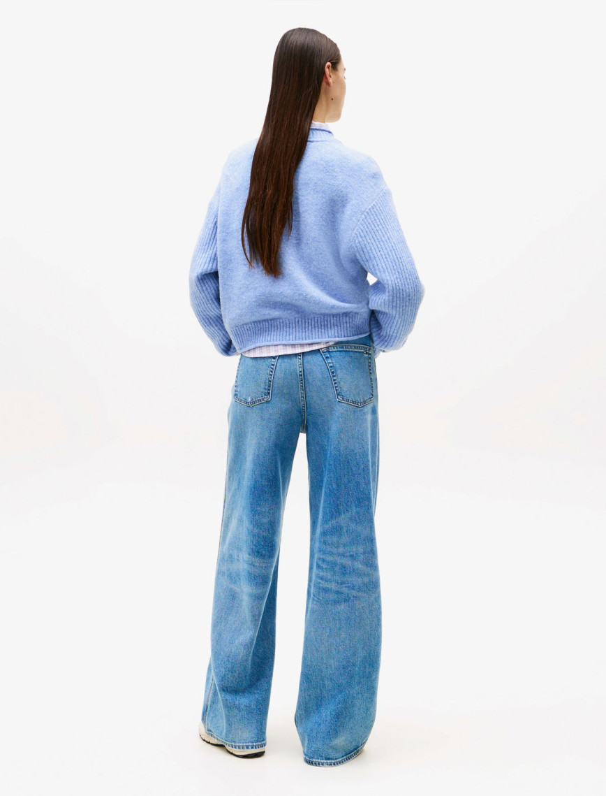 Tommy Jeans Melange Flag Kadın Mavi Kazak Tommy Jeans Melange Flag Kadın Mavi Kazak