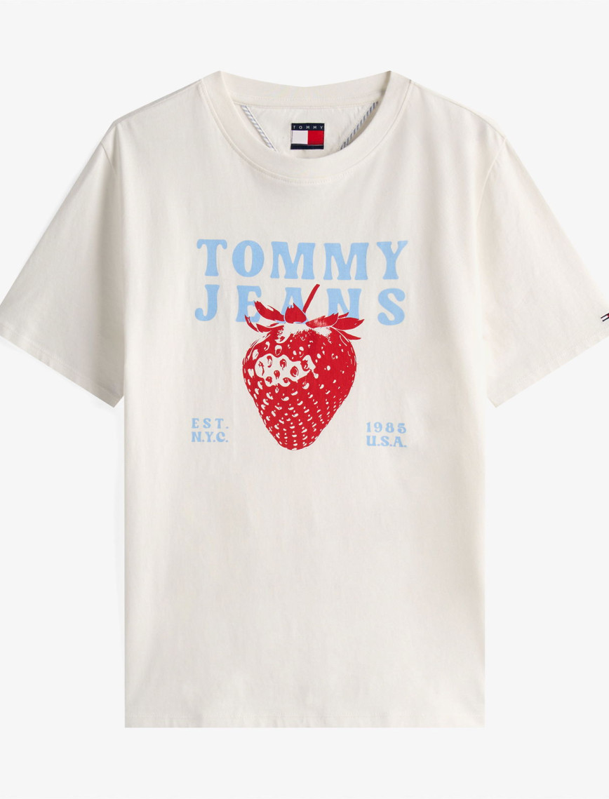Tommy Jeans Relax Strawberry Kadın Beyaz T-Shirt Tommy Jeans Relax Strawberry Kadın Beyaz T-Shirt