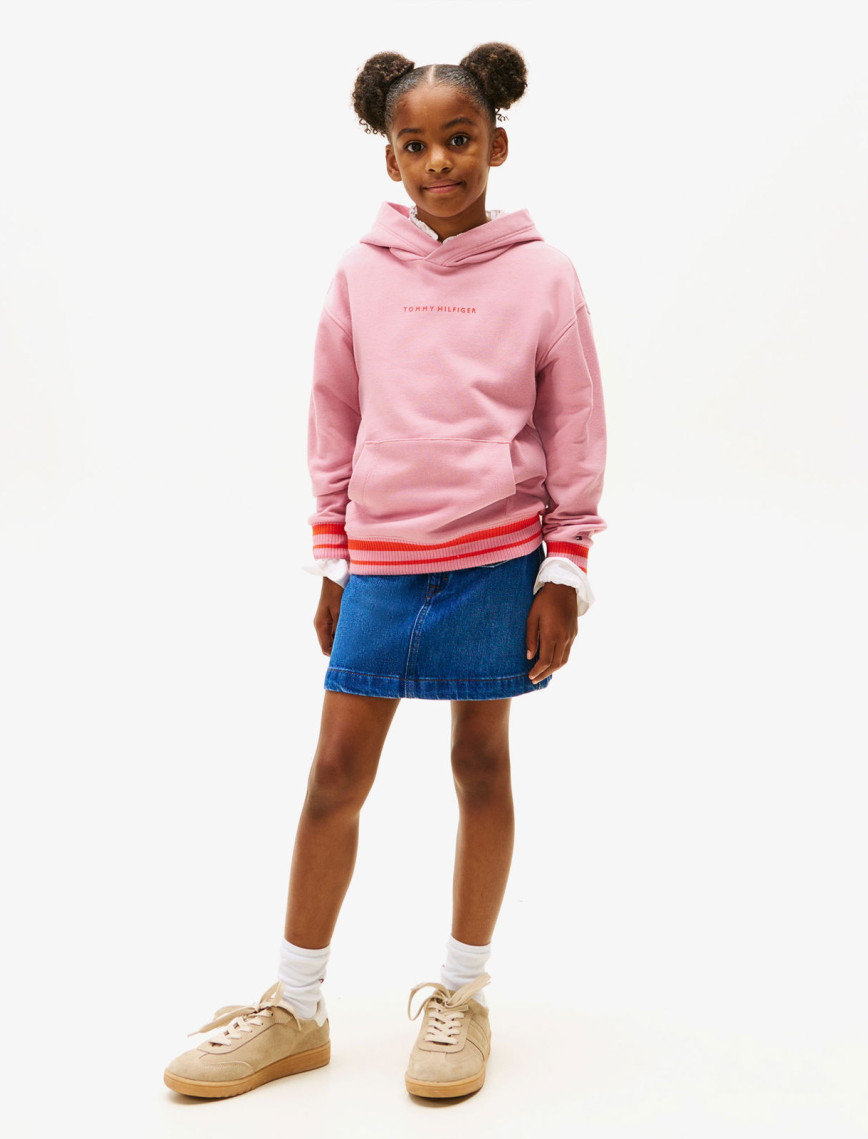 Tommy Hilfiger Mini Logo Çocuk Pembe Hoodie Tommy Hilfiger Mini Logo Çocuk Pembe Hoodie