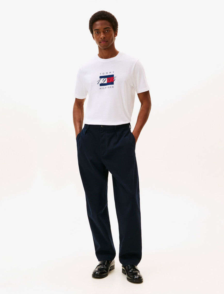 Tommy Hilfiger Linear Flag Graphic Erkek Beyaz T-Shirt