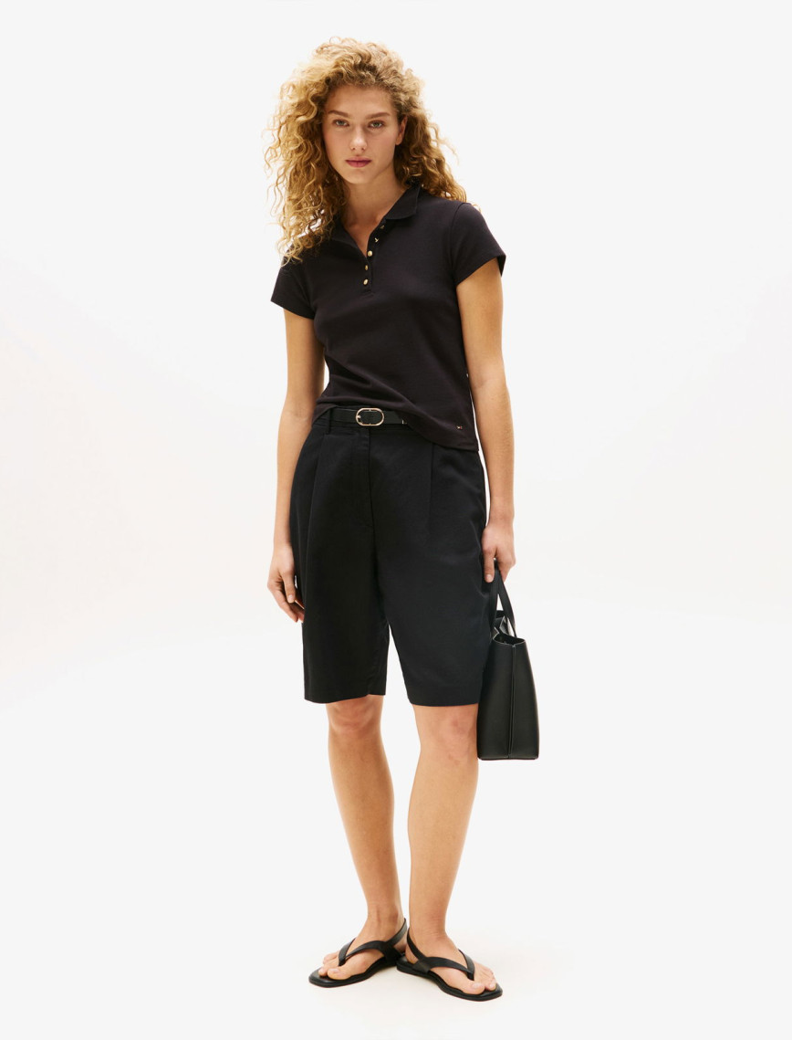 Tommy Hilfiger Gold Button Slim Kadın Siyah Polo Tommy Hilfiger Gold Button Slim Kadın Siyah Polo