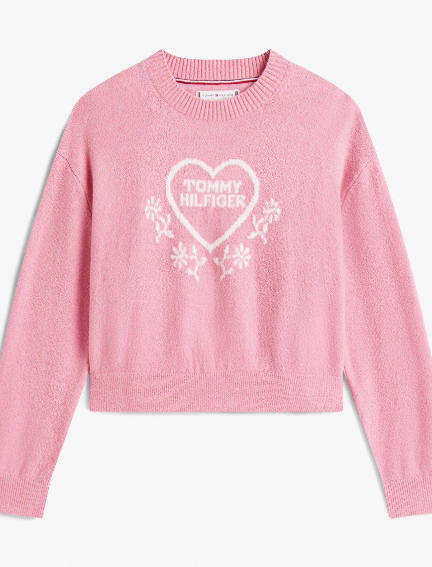 Tommy Hilfiger Heart Jacquard Çocuk Pembe Kazak Tommy Hilfiger Heart Jacquard Çocuk Pembe Kazak