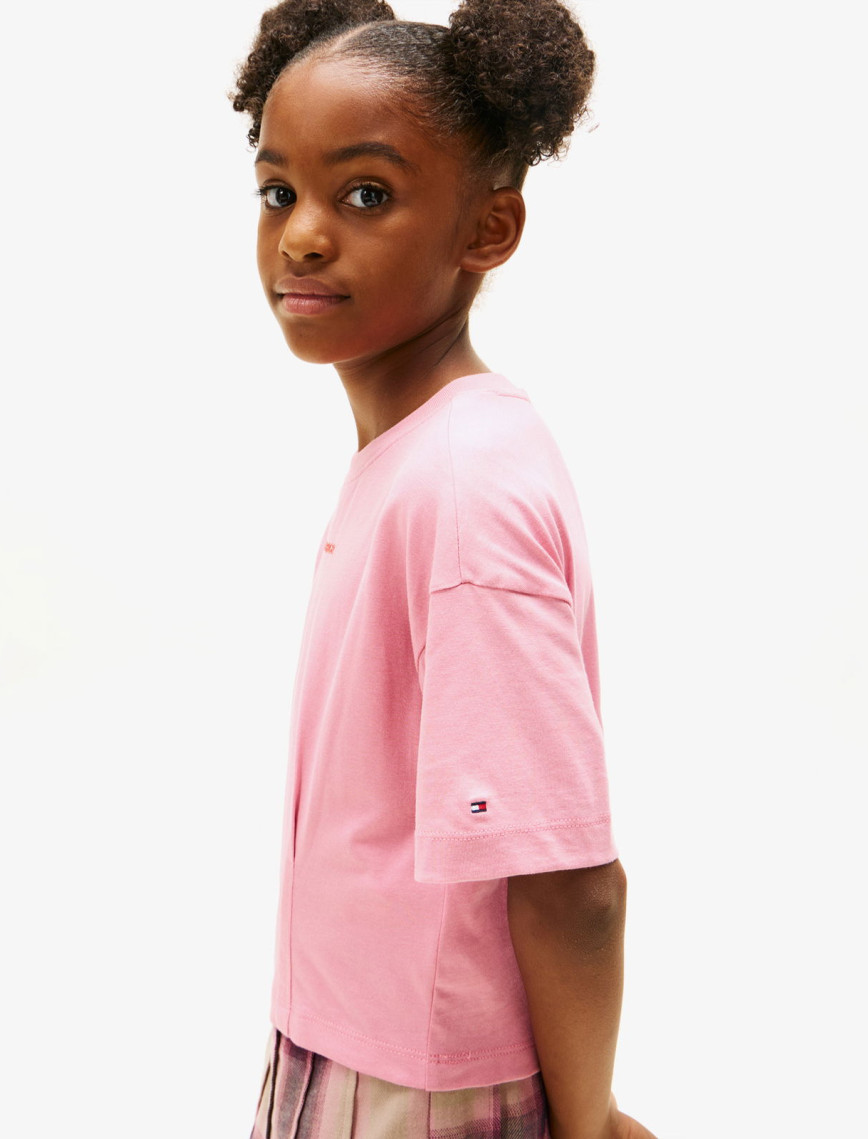 Tommy Hilfiger Mini Logo Shiny Rubber Çocuk Pembe T-Shirt Tommy Hilfiger Mini Logo Shiny Rubber Çocuk Pembe T-Shirt