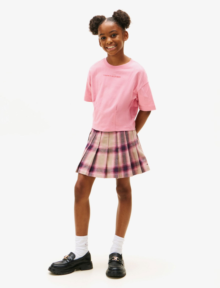 Tommy Hilfiger Mini Logo Shiny Rubber Çocuk Pembe T-Shirt Tommy Hilfiger Mini Logo Shiny Rubber Çocuk Pembe T-Shirt