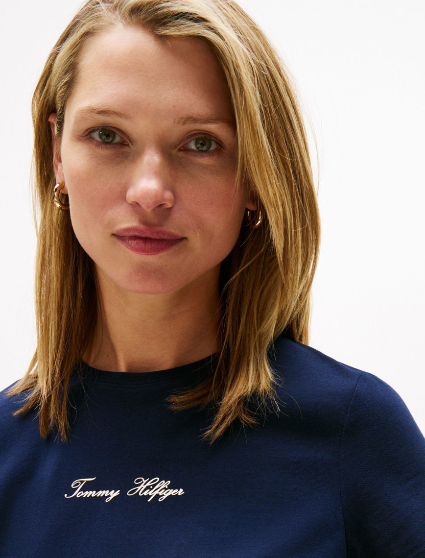 Tommy Hilfiger Classic Script Regular Kadın Mavi T-Shirt Tommy Hilfiger Classic Script Regular Kadın Mavi T-Shirt