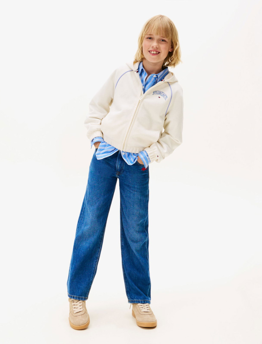 Tommy Hilfiger Varsity Çocuk Beyaz Fermuarlı Hoodie Tommy Hilfiger Varsity Çocuk Beyaz Fermuarlı Hoodie