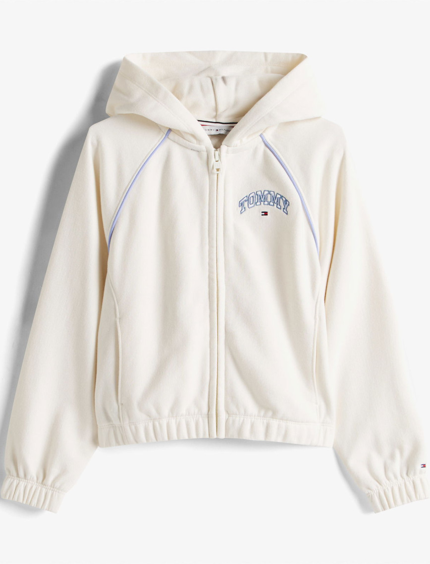 Tommy Hilfiger Varsity Çocuk Beyaz Fermuarlı Hoodie Tommy Hilfiger Varsity Çocuk Beyaz Fermuarlı Hoodie