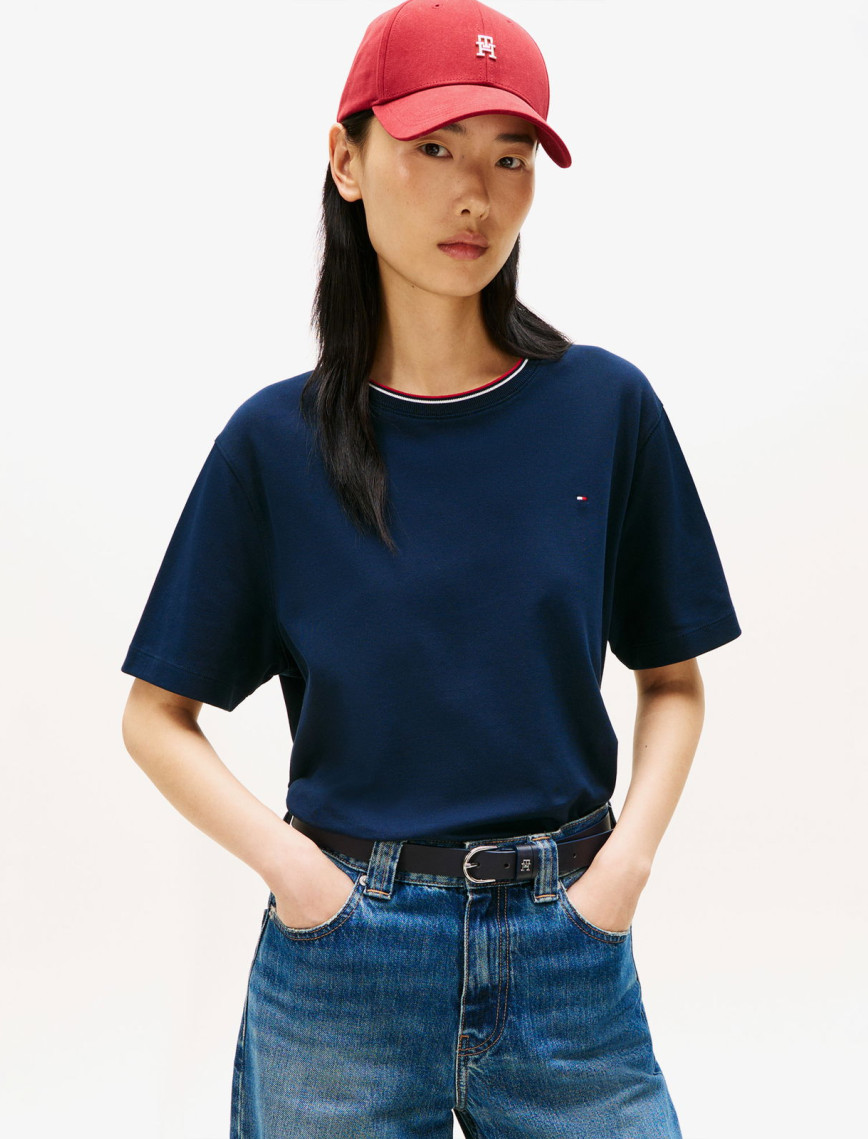 Tommy Hilfiger Pique Kadın Mavi T-Shirt