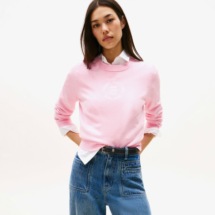 Tommy Hilfiger Graphic Logo Kadın Pembe Kazak