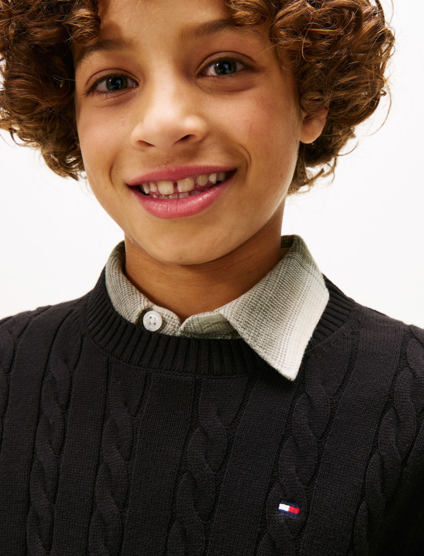 Tommy Hilfiger Cotton Cable Çocuk Siyah Kazak Tommy Hilfiger Cotton Cable Çocuk Siyah Kazak