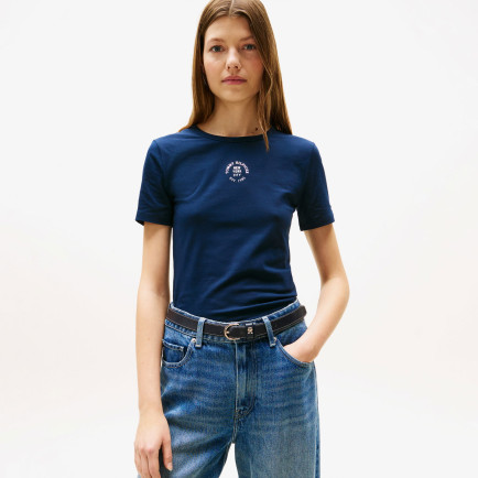 Tommy Hilfiger Stamp Logo Slim Kadın Mavi T-Shirt