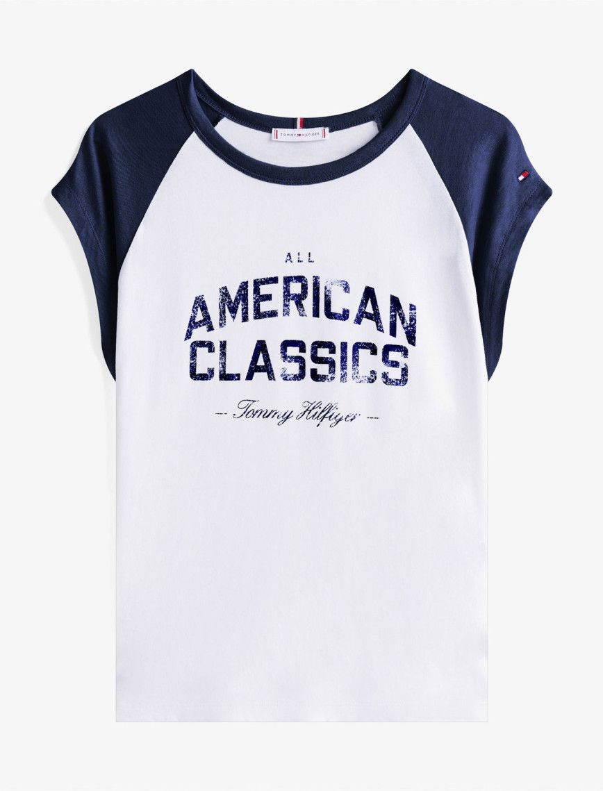 Tommy Hilfiger Varsity Raglan Kadın Beyaz T-Shirt