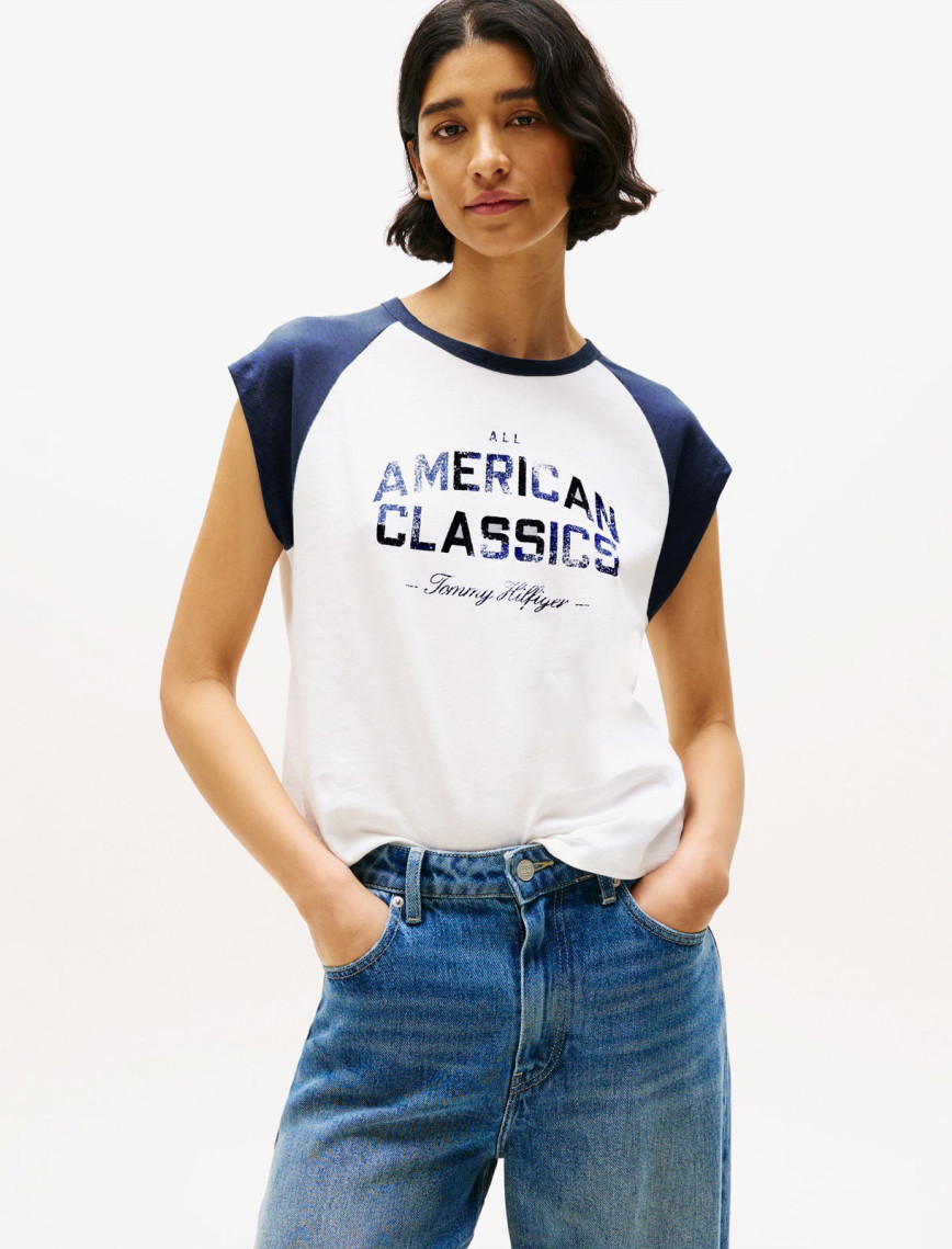 Tommy Hilfiger Varsity Raglan Kadın Beyaz T-Shirt