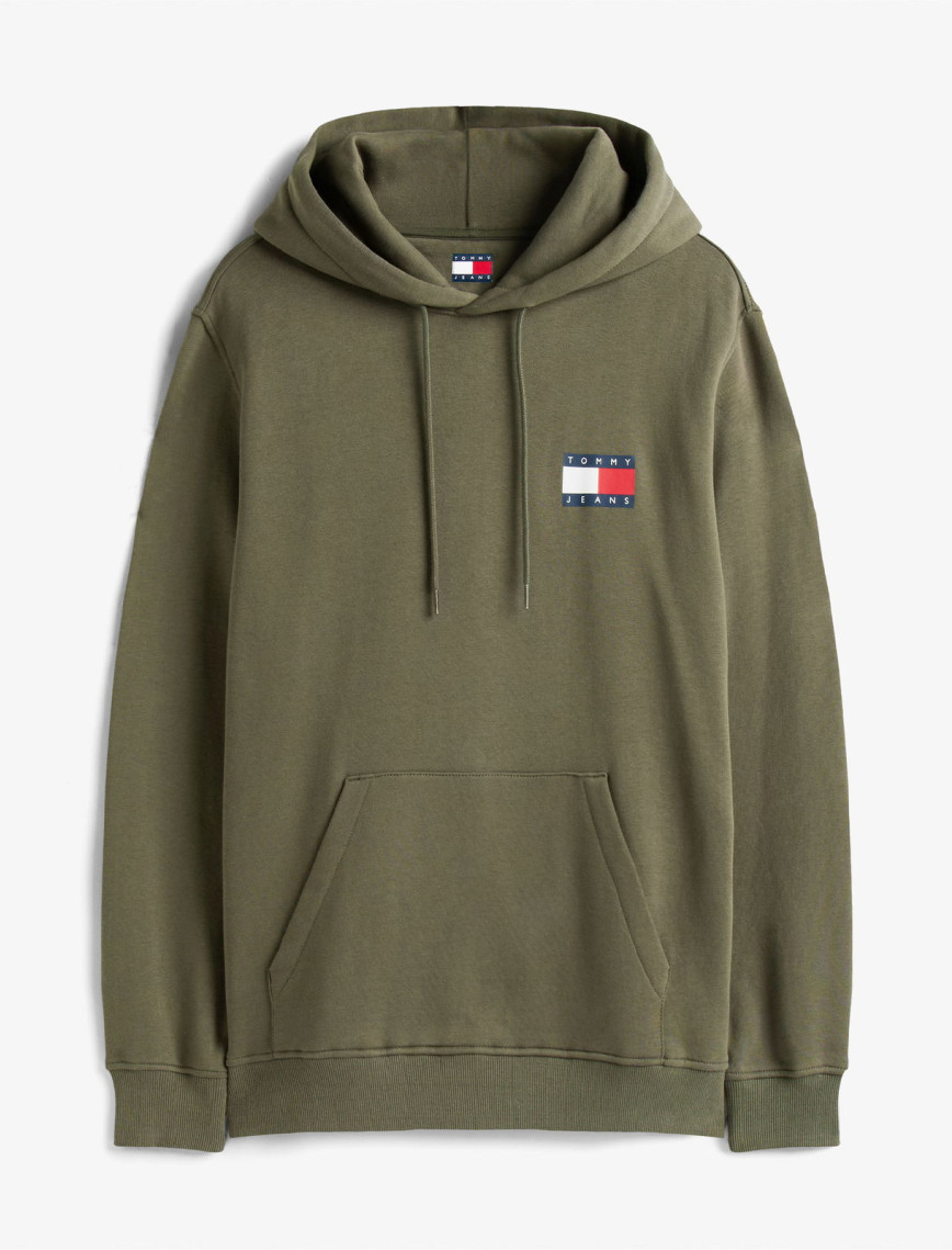 Tommy Jeans Regular Essential Flag Hood Erkek Yeşil Hoodie Tommy Jeans Regular Essential Flag Hood Erkek Yeşil Hoodie