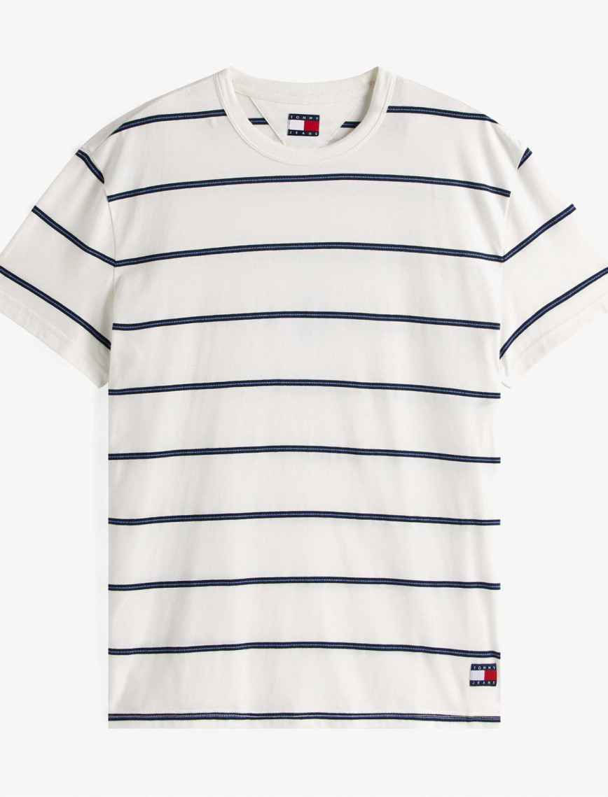 Tommy Jeans Regular Textured Stripe Erkek Beyaz T-Shirt Tommy Jeans Regular Textured Stripe Erkek Beyaz T-Shirt