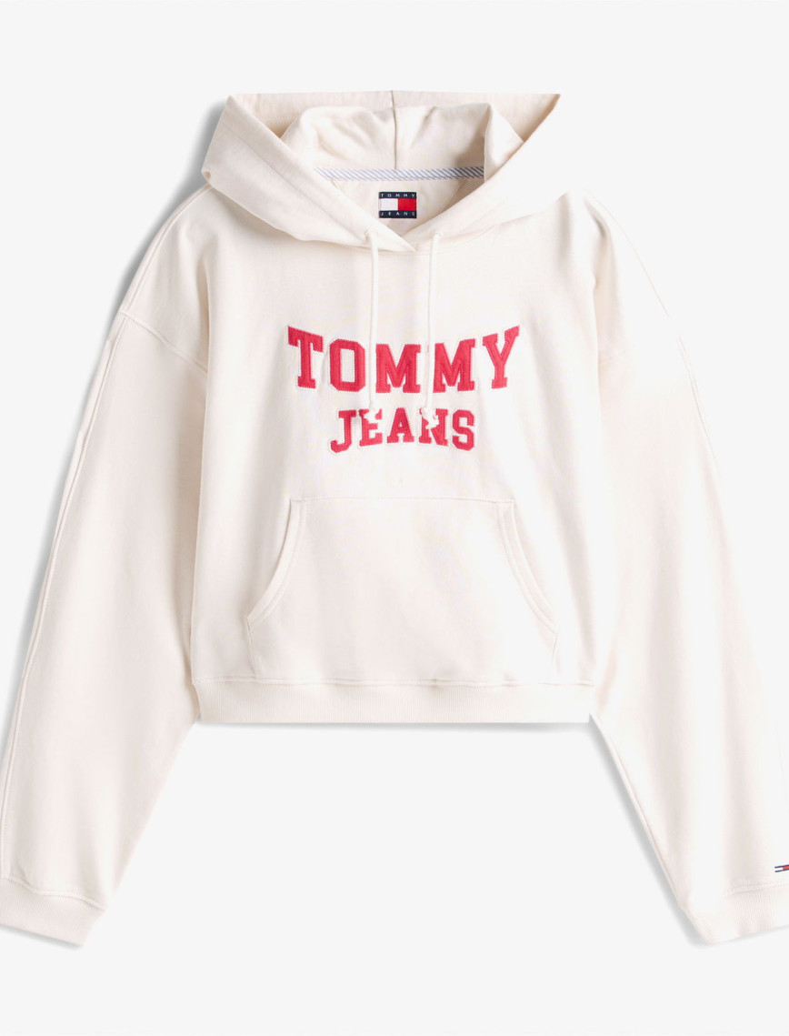 Tommy Jeans Crop Varsity Kadın Beyaz Hoodie Tommy Jeans Crop Varsity Kadın Beyaz Hoodie