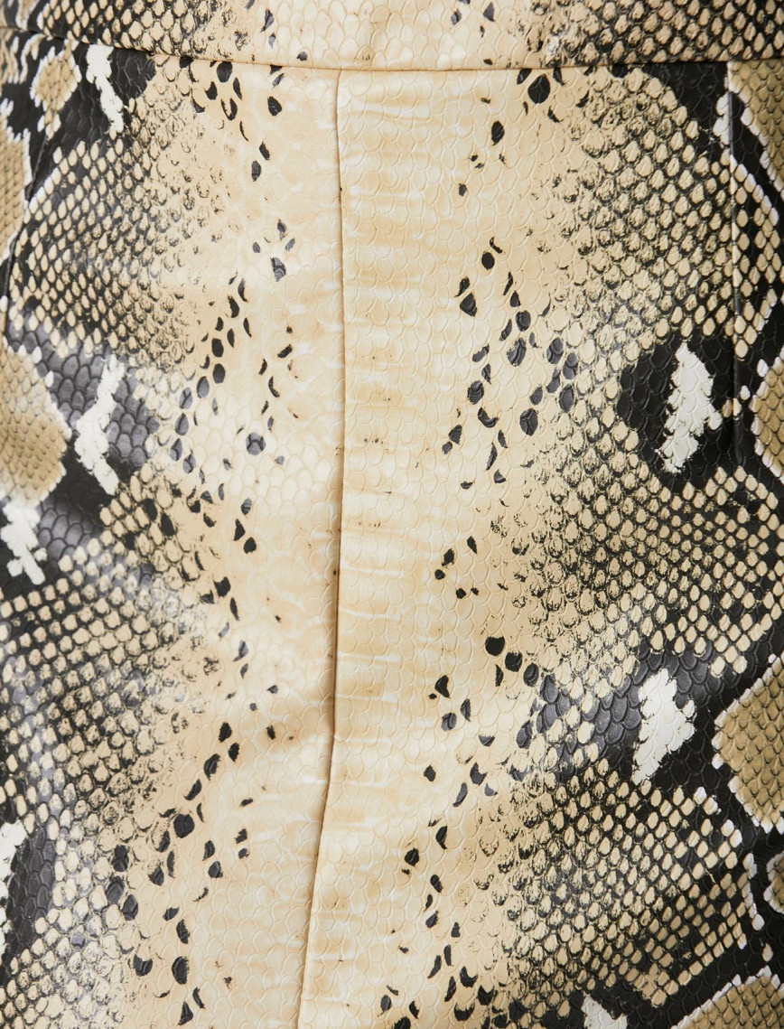 Network Kadın Haki Desenli Suni Deri Midi Etek Network Kadın Haki Desenli Suni Deri Midi Etek