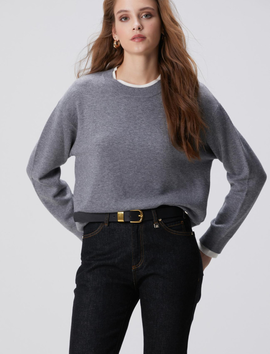 Network Kadın Açık Gri Melanj Yün Karışımlı Oversize Triko Kazak Network Kadın Açık Gri Melanj Yün Karışımlı Oversize Triko Kazak