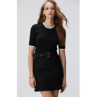 Network Kadın Siyah Çift Renkli Kısa Kol Triko Kazak Network Kadın Siyah Çift Renkli Kısa Kol Triko Kazak