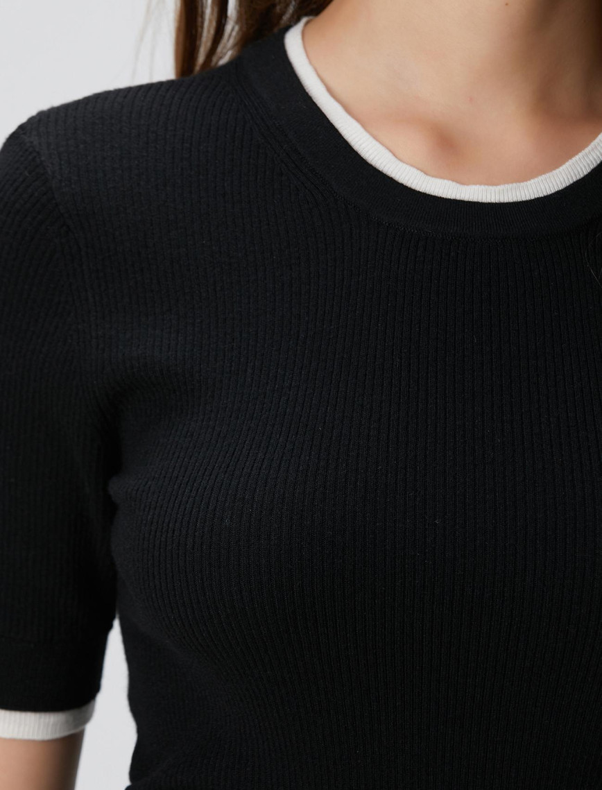 Network Kadın Siyah Çift Renkli Kısa Kol Triko Kazak Network Kadın Siyah Çift Renkli Kısa Kol Triko Kazak